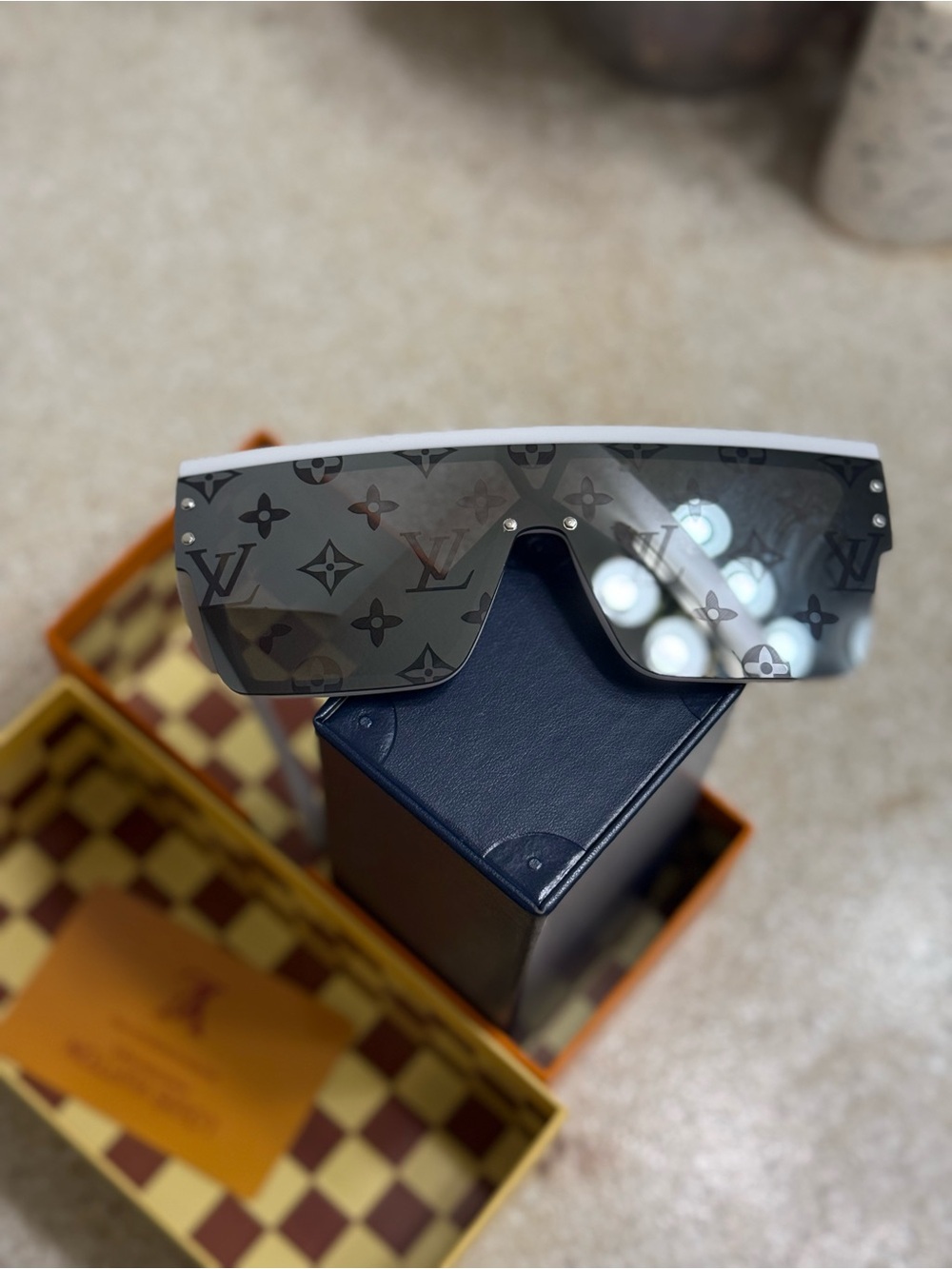 Louis Vuitton White Black Monogram Shield Sunglasses